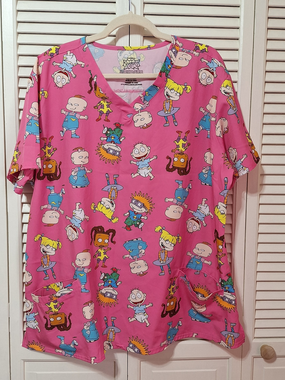 Nicolodeon Rugrats Womens Scrub Top Size XXXL Medical Childcare Dental Graffic